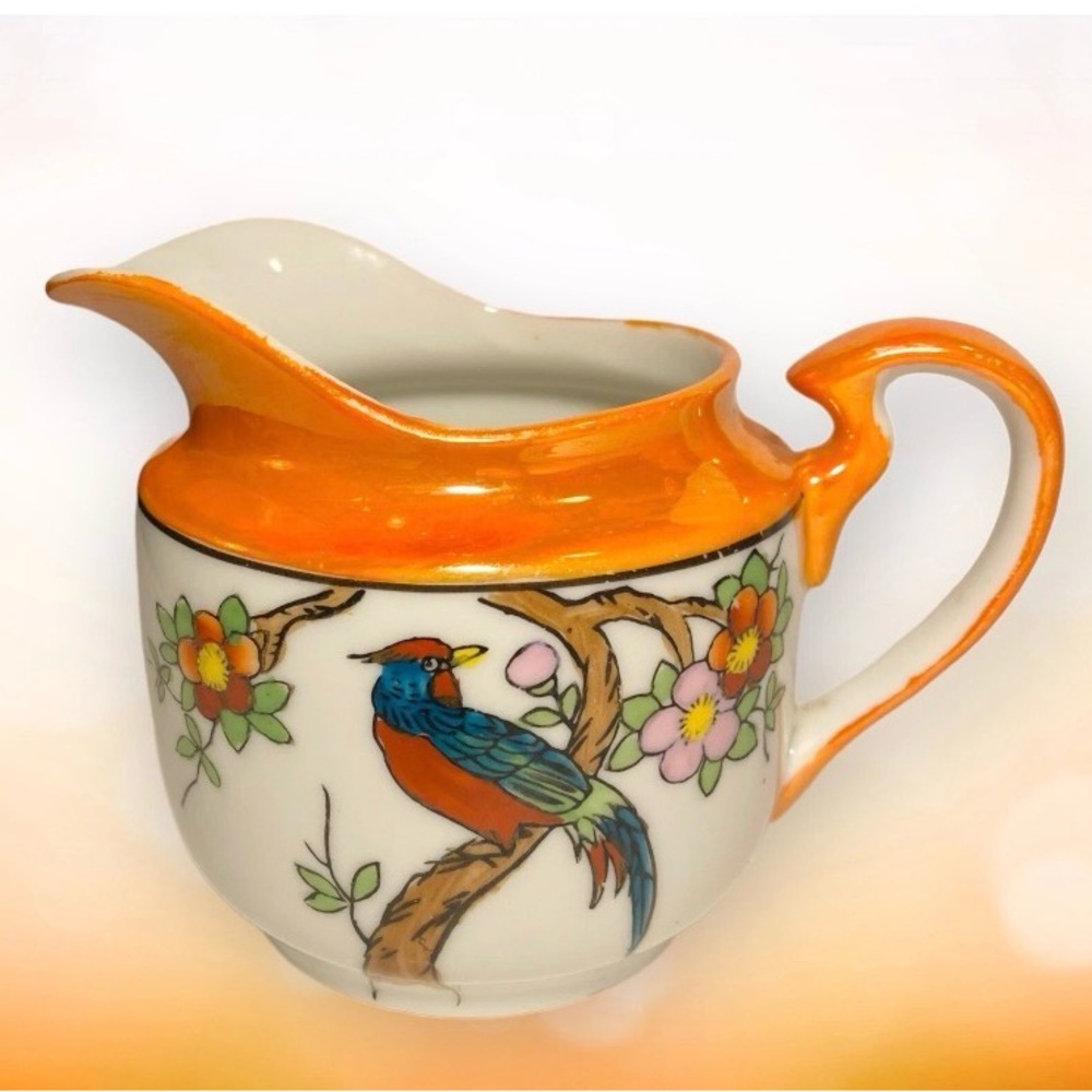 Vintage Chikaramachi Creamer Asian Bird Cherry Blossom Tree Made in Japan Boho